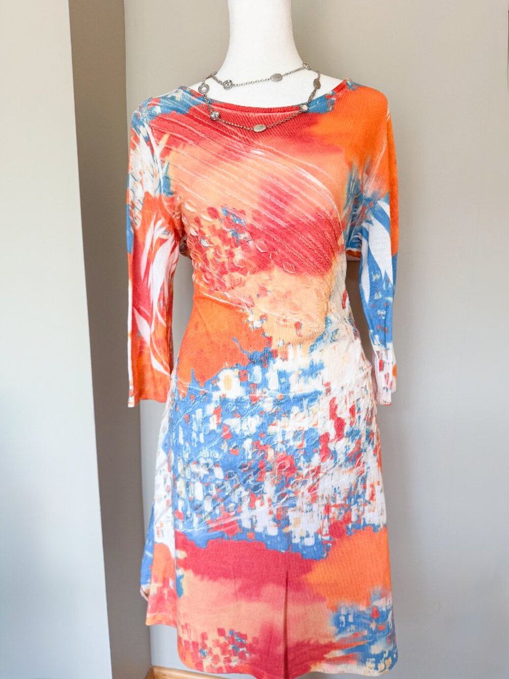 Cubism Colorful Abstract Print 3/4 Sleeve Dress - Size Large